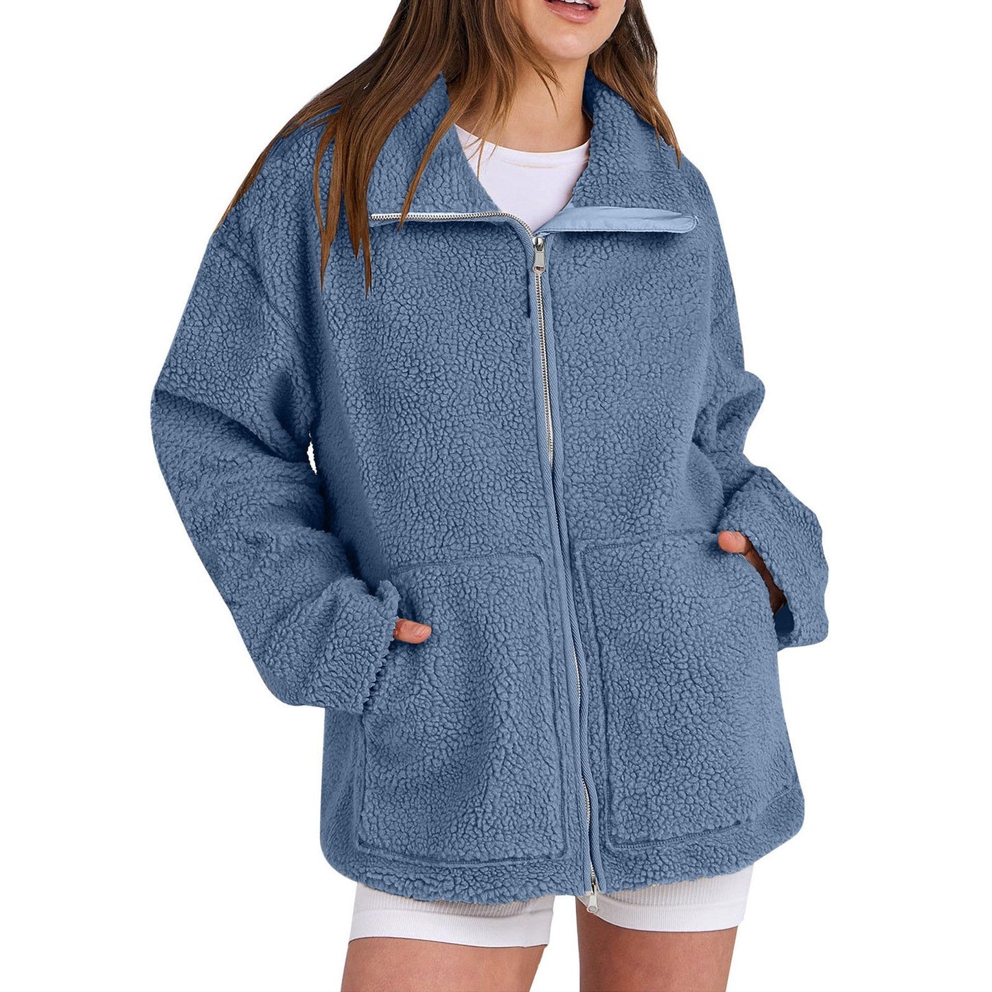 Adamina - Flauschiger Wollmantel mit hohem Kragen für Damen