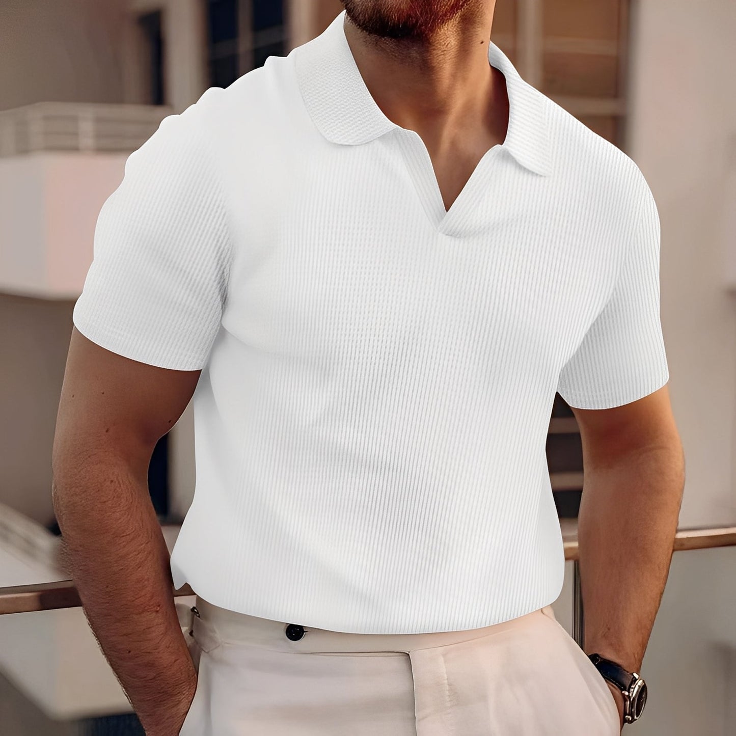 Harley - Einfaches Herren-Poloshirt mit kurzen Ärmeln und Wabenstruktur