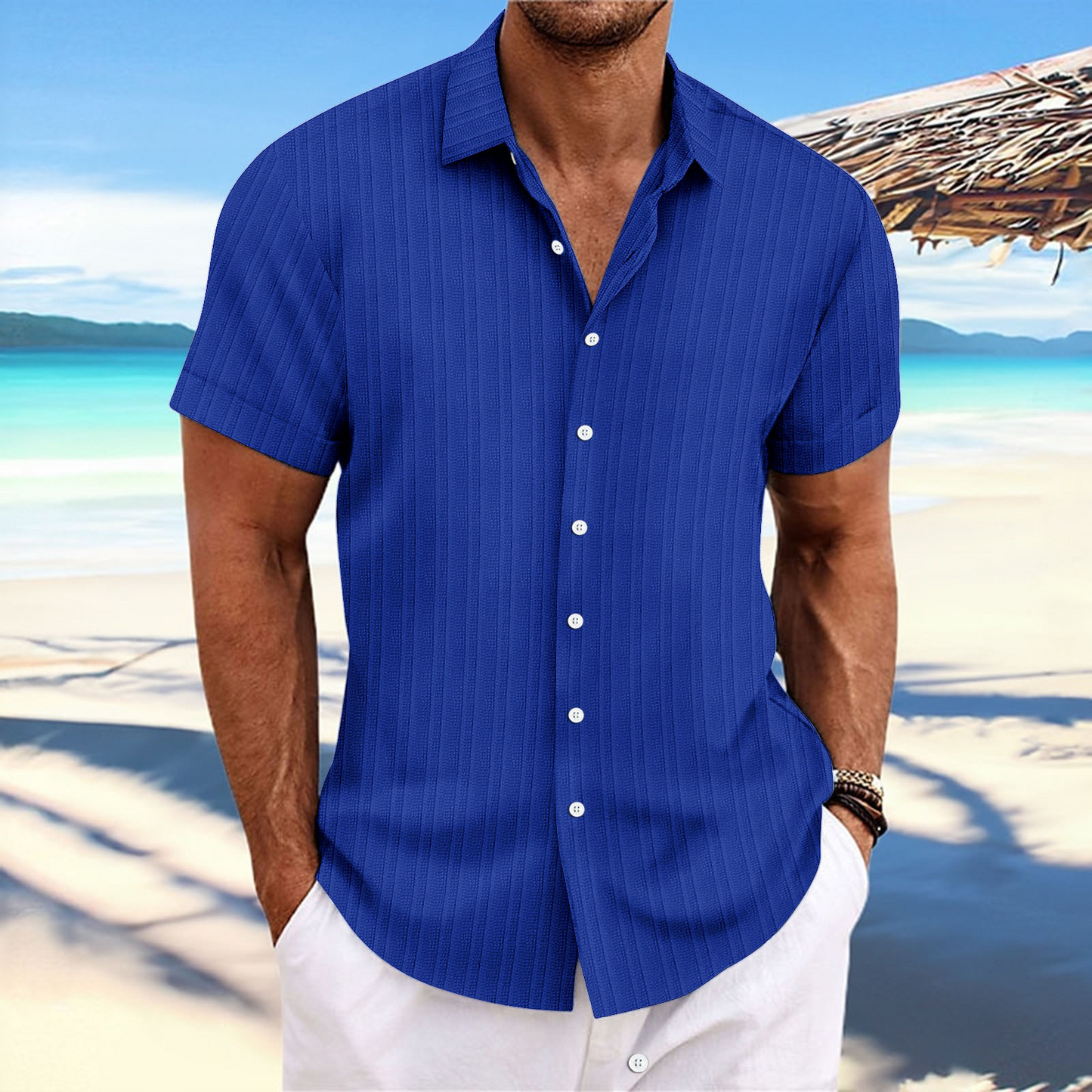 Deryck - Herren Leinen-Sommerhemd mit Streifen