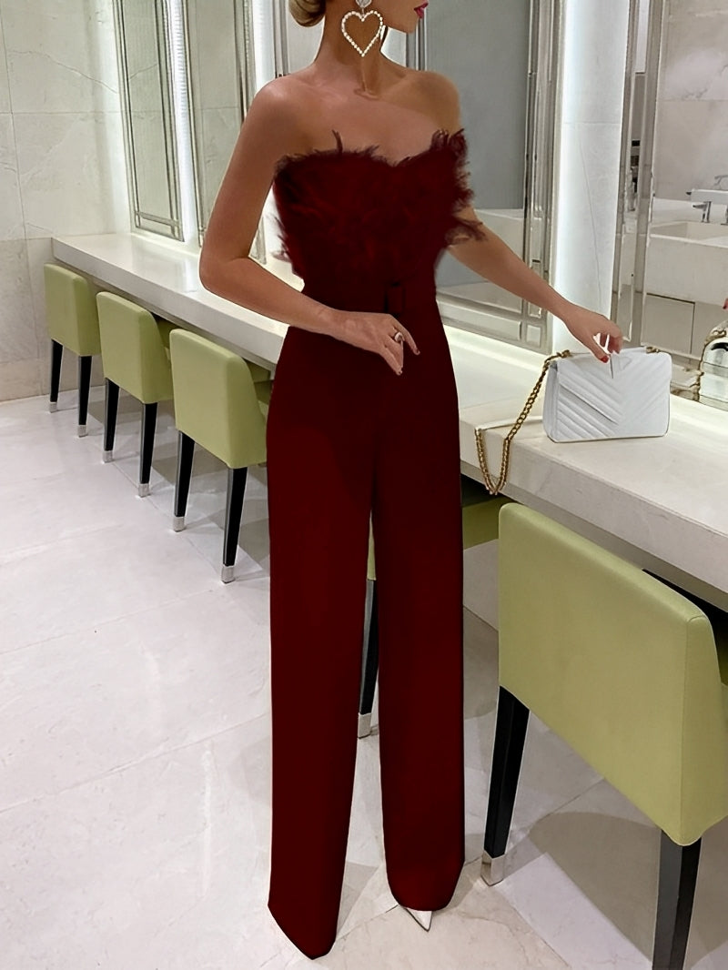 Rachelle - Schicker Damen-Overall mit Federn am Oberteil