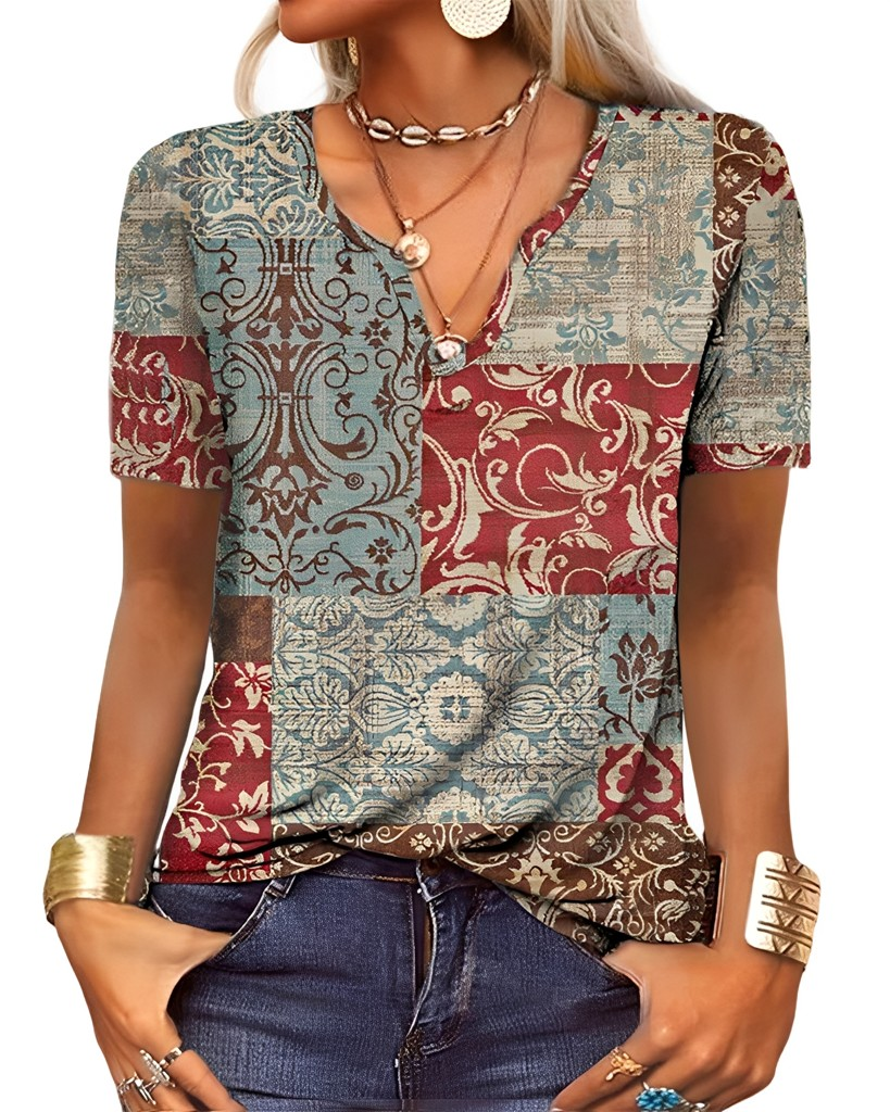 Charlee - Damen-Boho-Shirt mit lockerem V-Ausschnitt