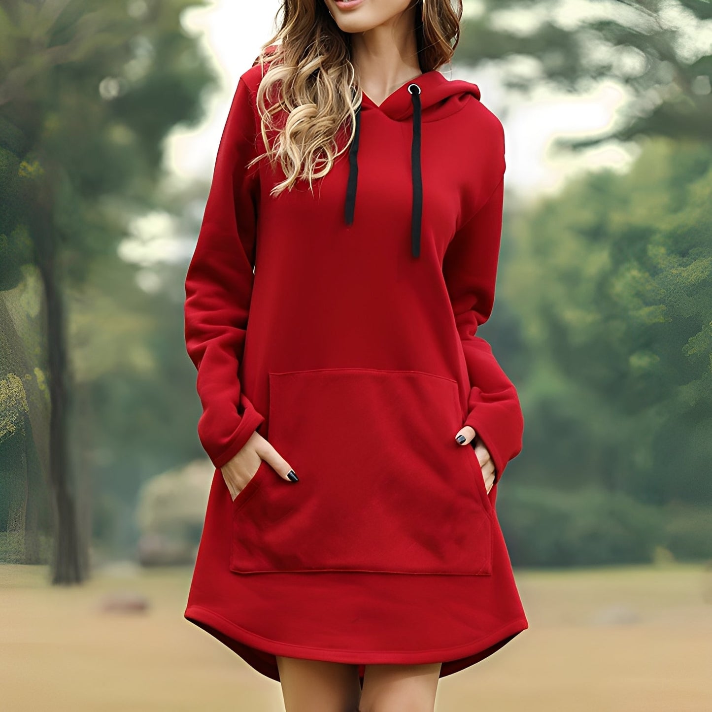 Glenna - Langes, lockeres Damenkapuzenkleid