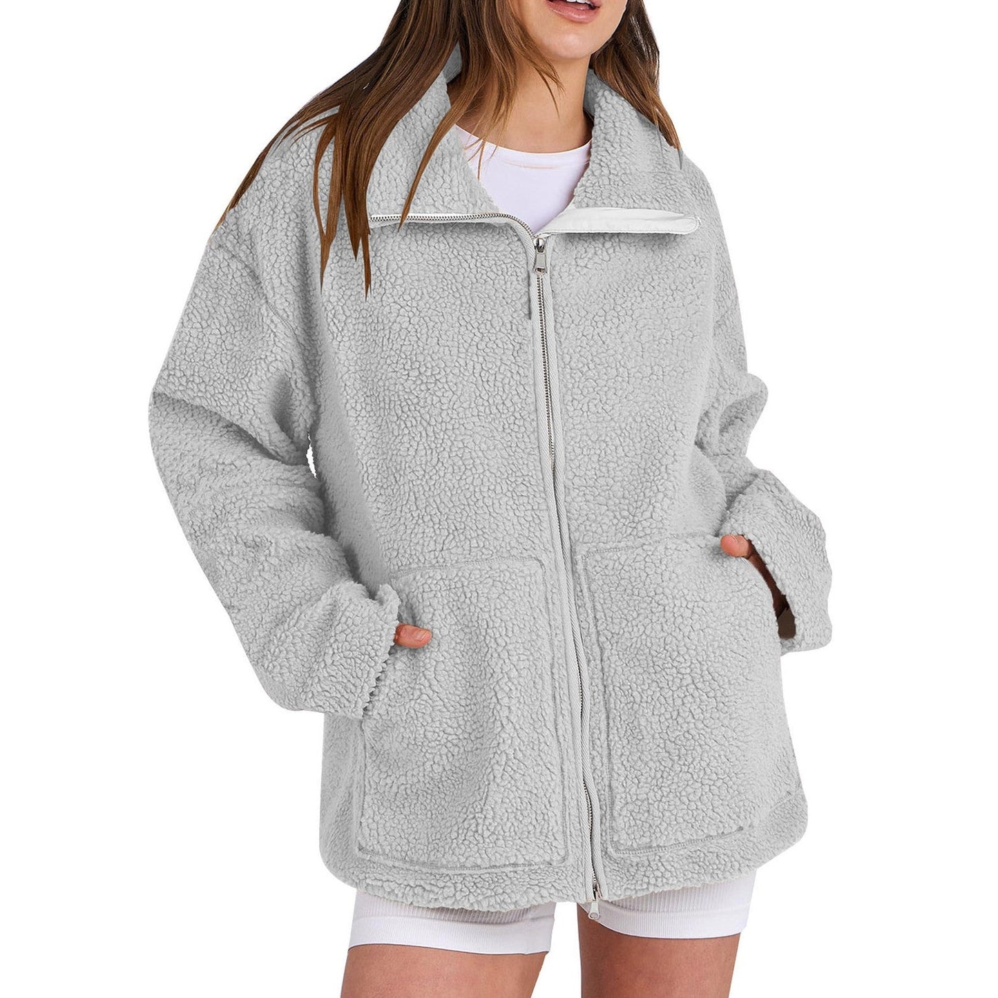 Adamina - Flauschiger Wollmantel mit hohem Kragen für Damen