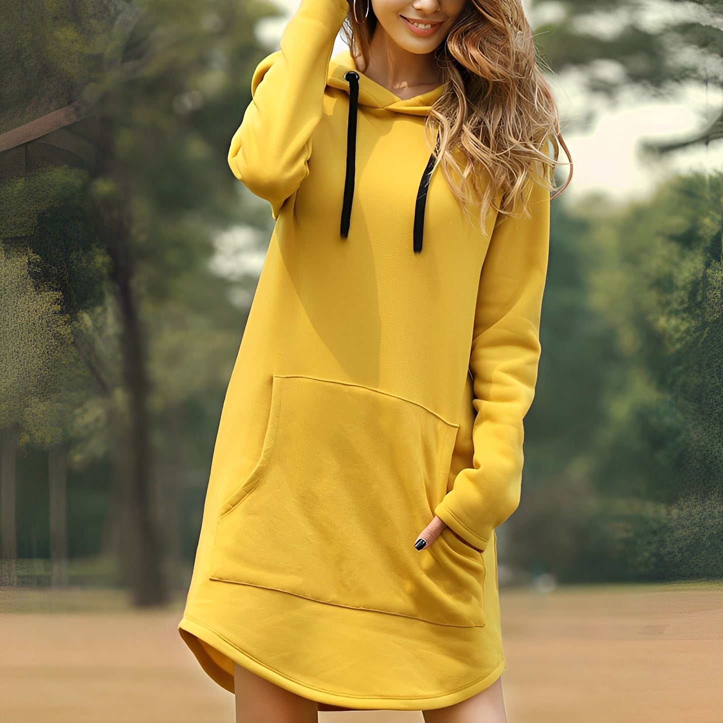 Glenna - Langes, lockeres Damenkapuzenkleid