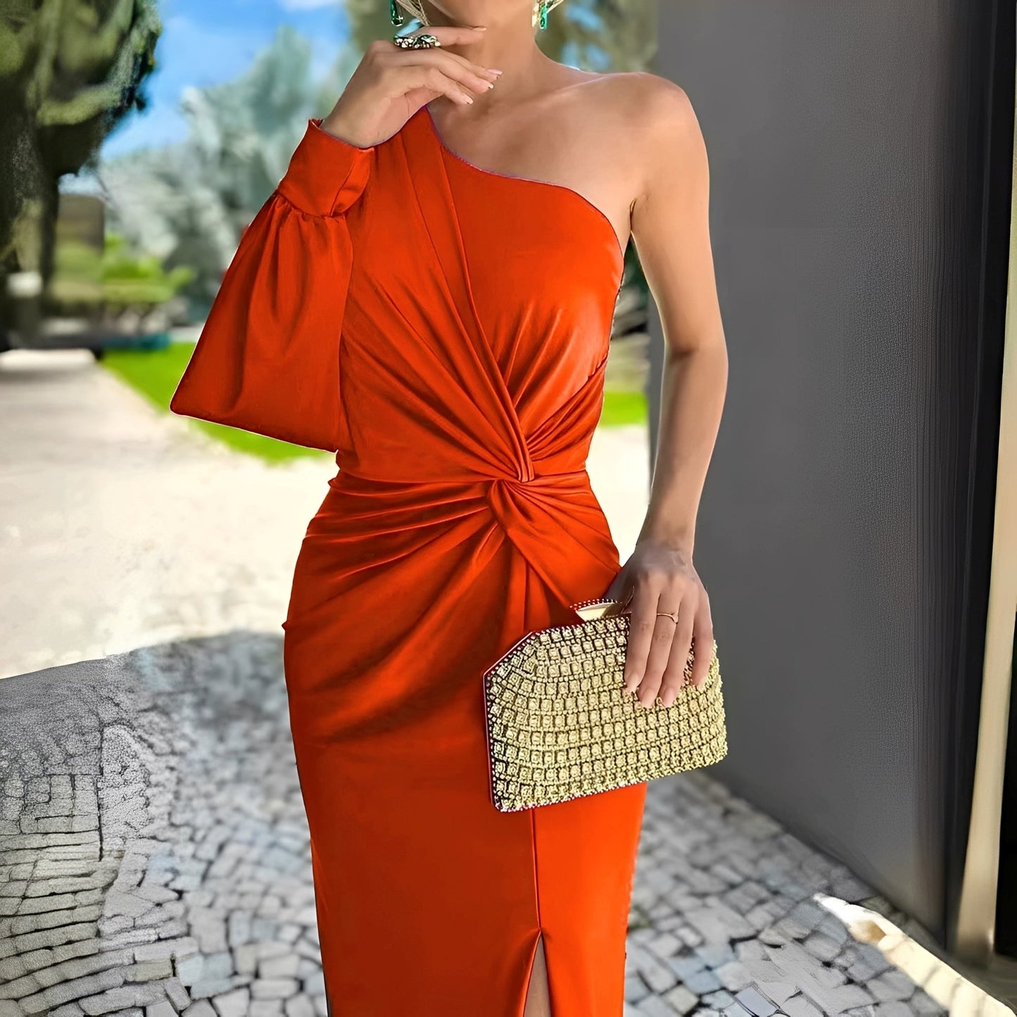 Pauline - Elegantes, einseitig drapiertes Damenkleid