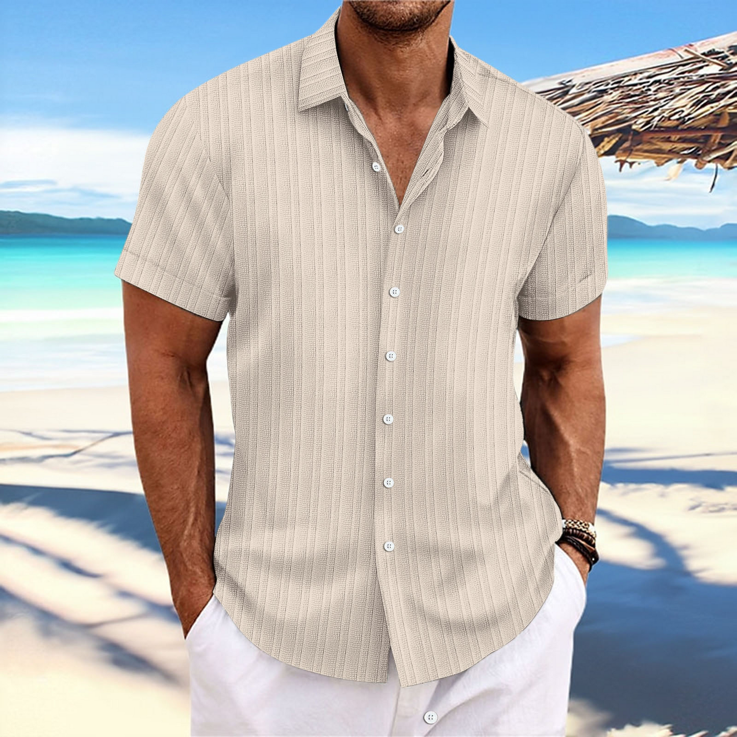 Deryck - Herren Leinen-Sommerhemd mit Streifen