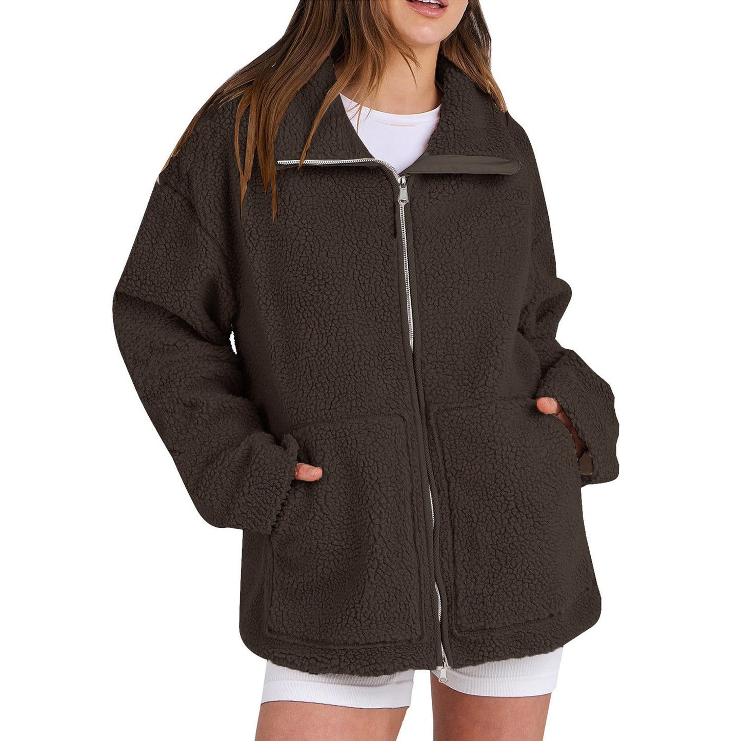 Adamina - Flauschiger Wollmantel mit hohem Kragen für Damen