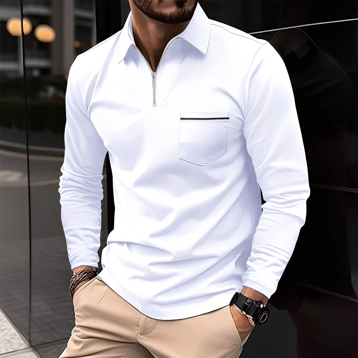 Bernard - Bequemes Langarm-Poloshirt mit Tasche für Herren