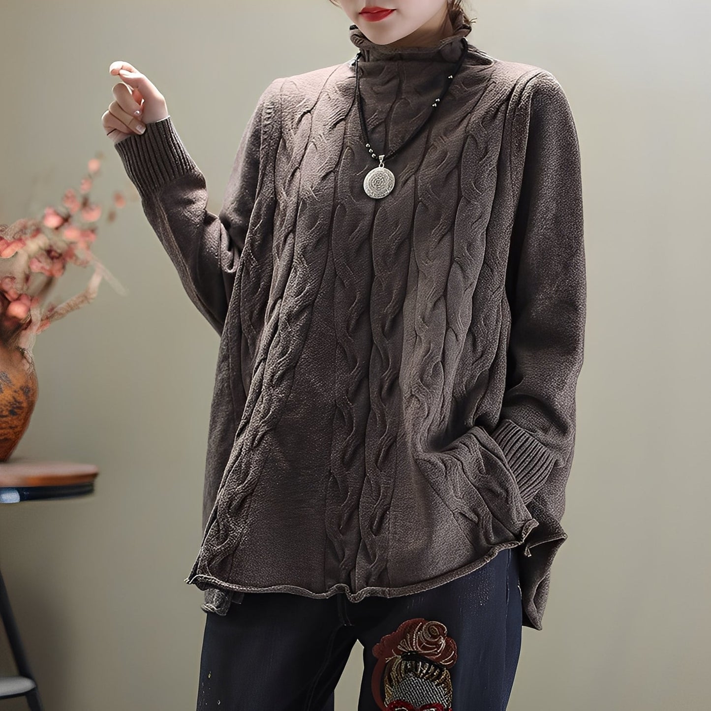 Merla - Bequemer Rollkragenpullover mit seitlichem Schlitz für Damen