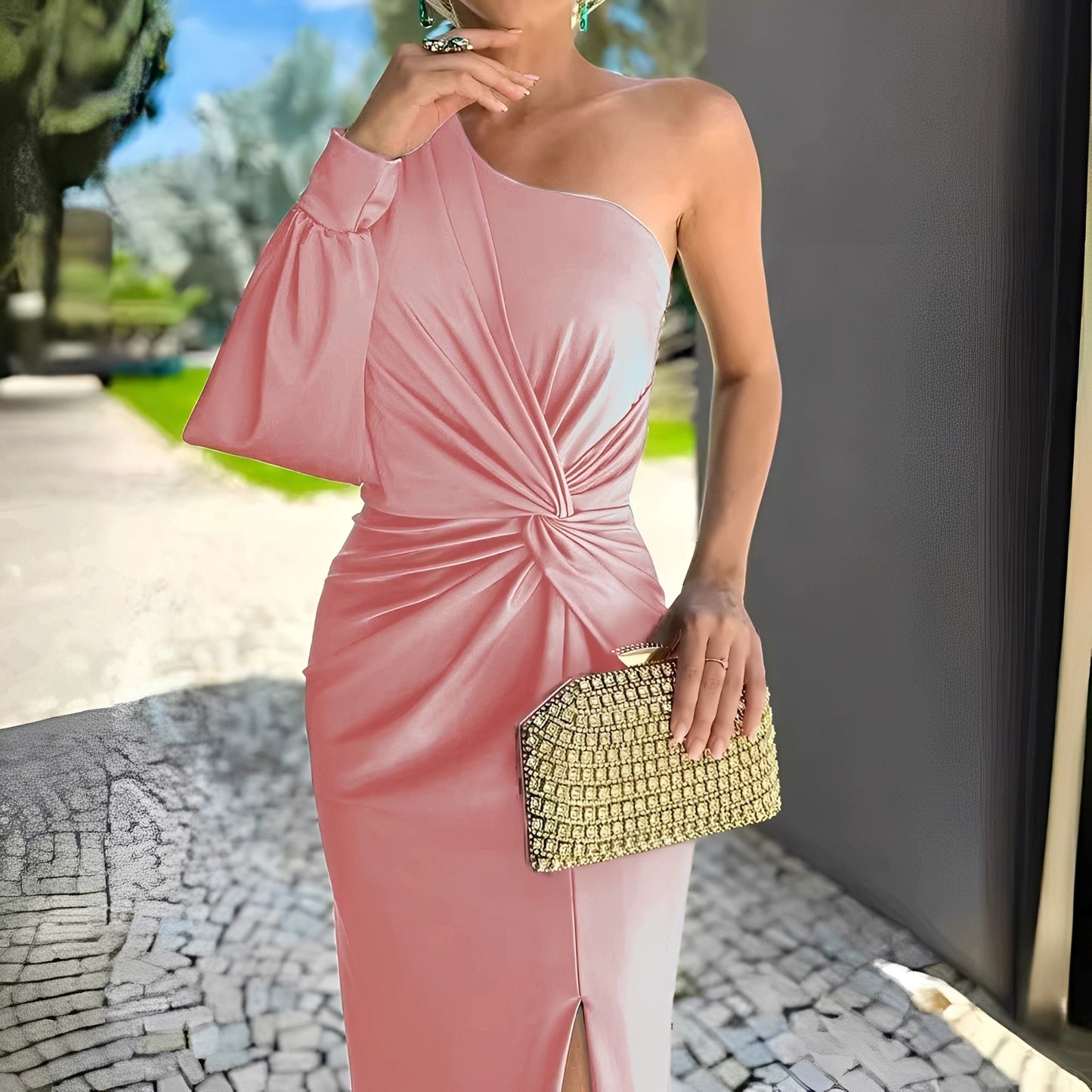 Pauline - Elegantes, einseitig drapiertes Damenkleid