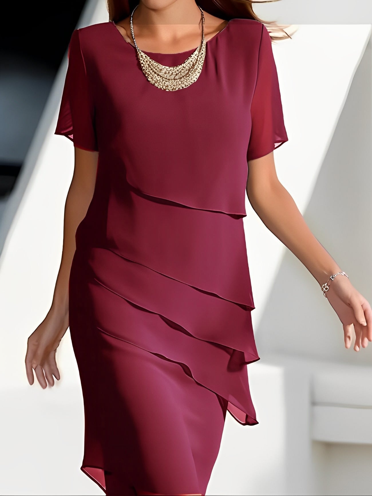 Carmel - Schickes Damenkleid aus Chiffon mit Patchwork