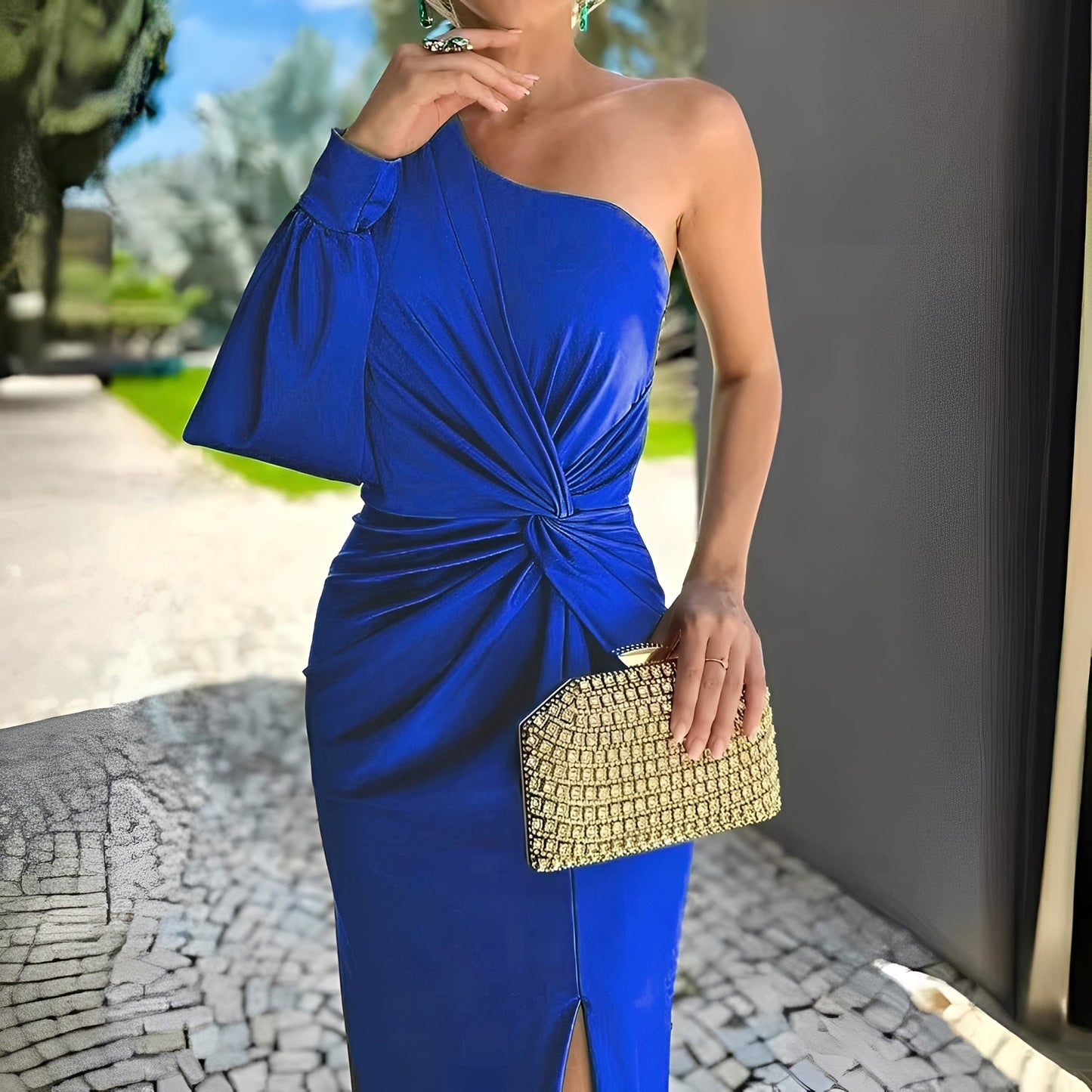 Pauline - Elegantes, einseitig drapiertes Damenkleid