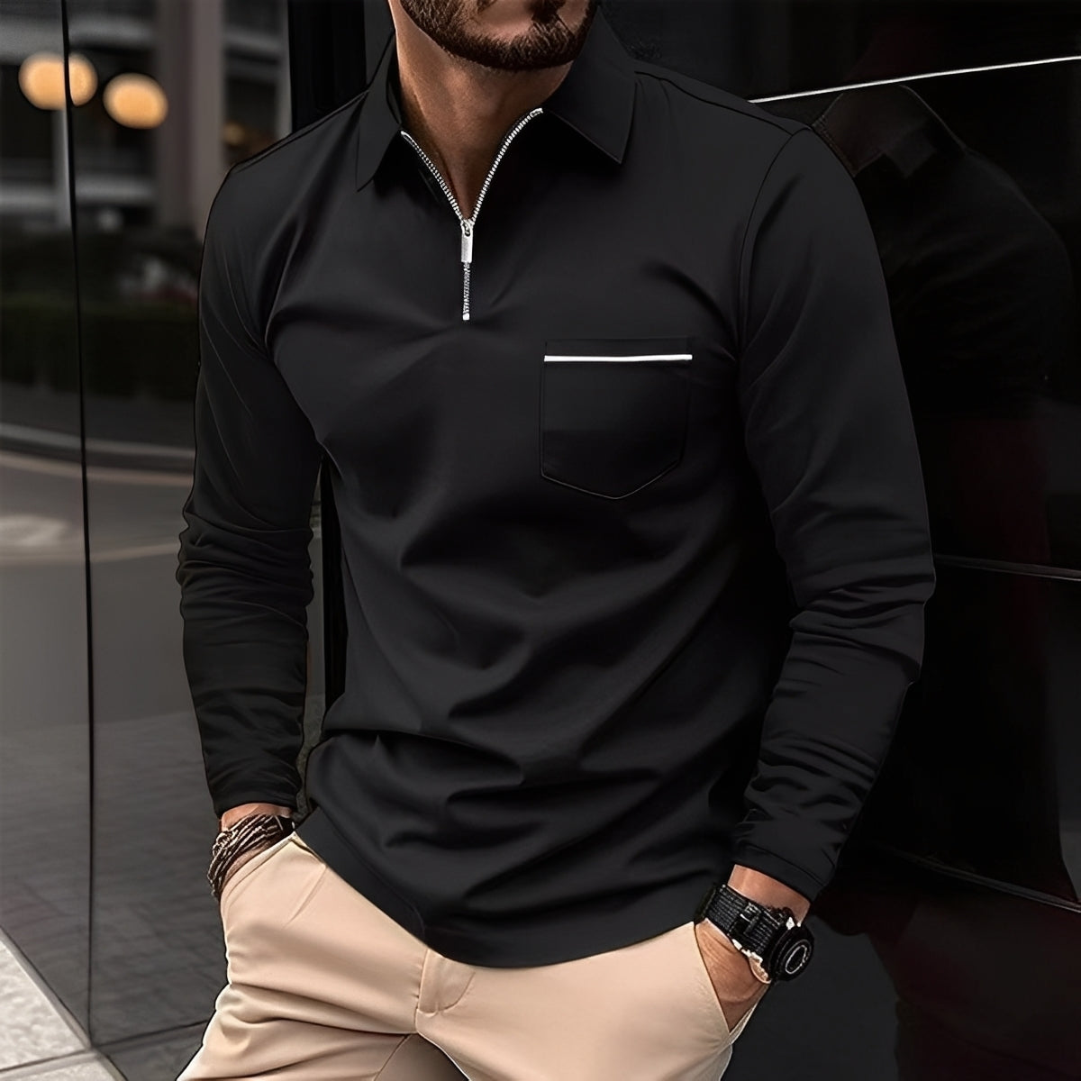 Bernard - Bequemes Langarm-Poloshirt mit Tasche für Herren