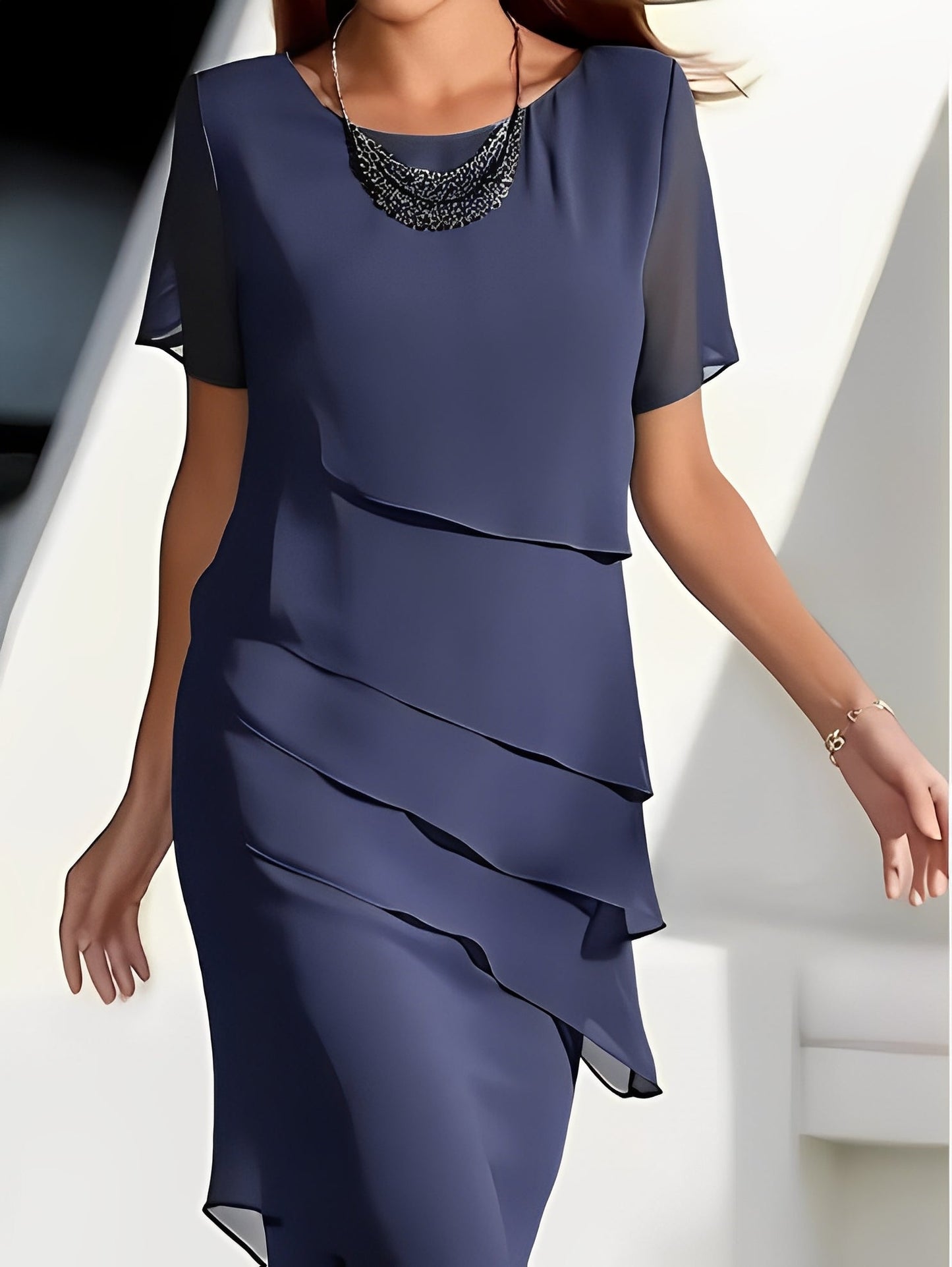 Carmel - Schickes Damenkleid aus Chiffon mit Patchwork