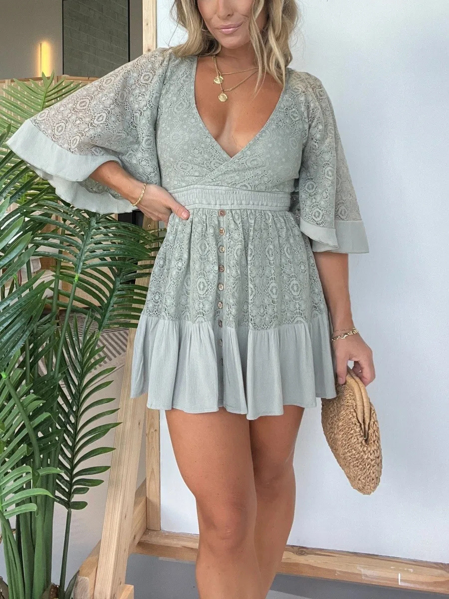 Catrina - Damen-Hipster-Kleid mit Häkel-Details