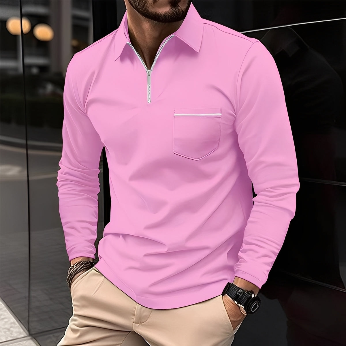 Bernard - Bequemes Langarm-Poloshirt mit Tasche für Herren