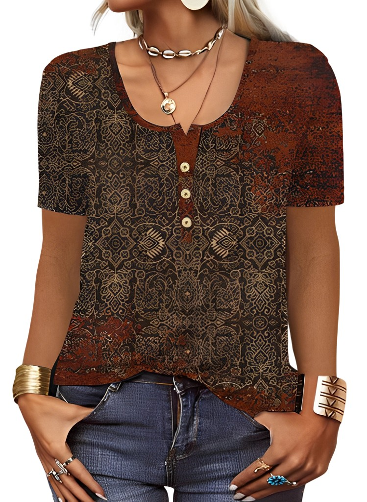 Charlee - Damen-Boho-Shirt mit lockerem V-Ausschnitt