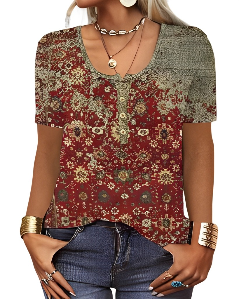 Charlee - Damen-Boho-Shirt mit lockerem V-Ausschnitt