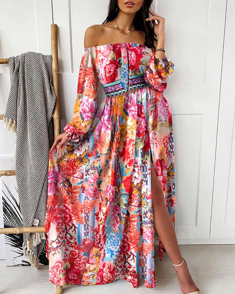 Eireen - Schulterfreies langes Kleid mit Schlitz für Damen