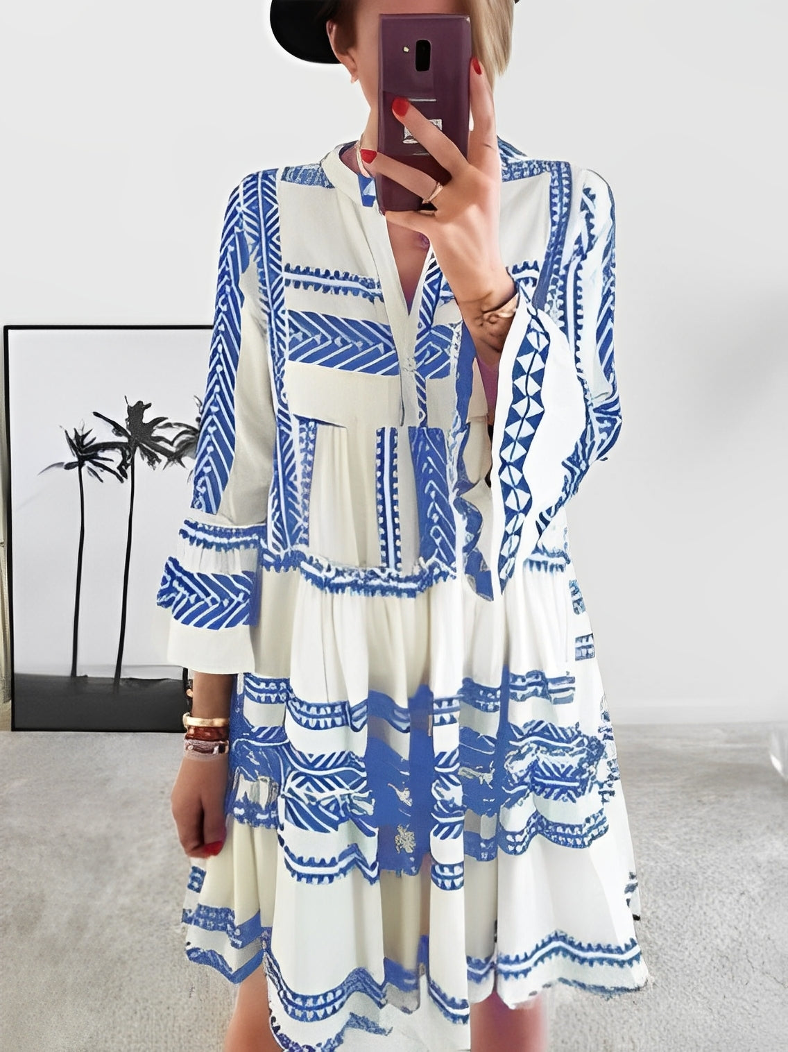 Krystal - Bedrucktes, lockeres kurzes Kleid für Damen