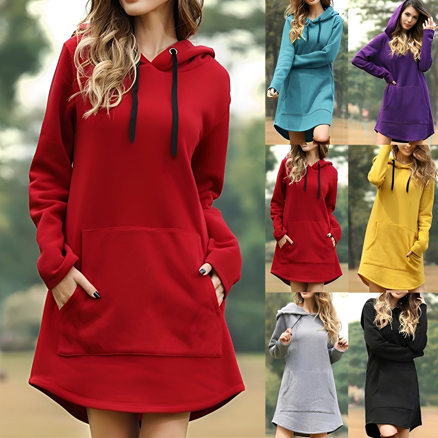 Glenna - Langes, lockeres Damenkapuzenkleid