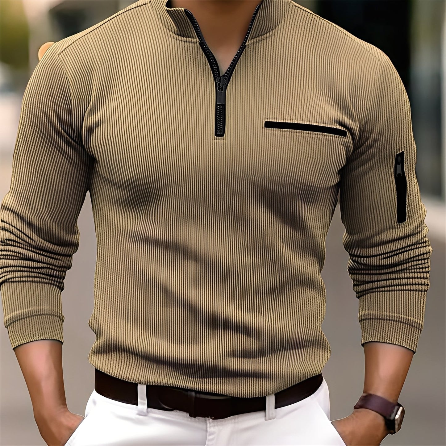Donovan - Trendiger Herrenpullover mit Streifen und Taschen