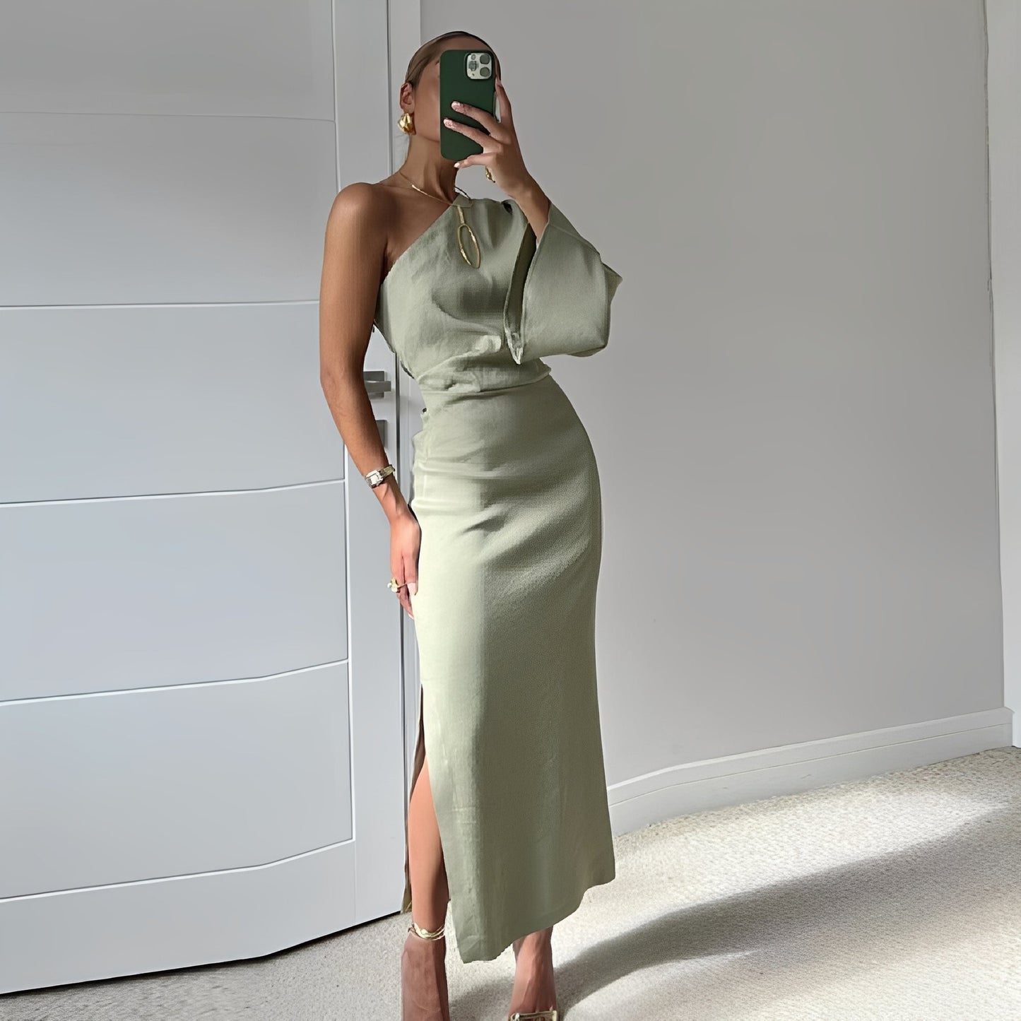 Aimee - Damen-Maxikleid aus Twill mit freien Schultern