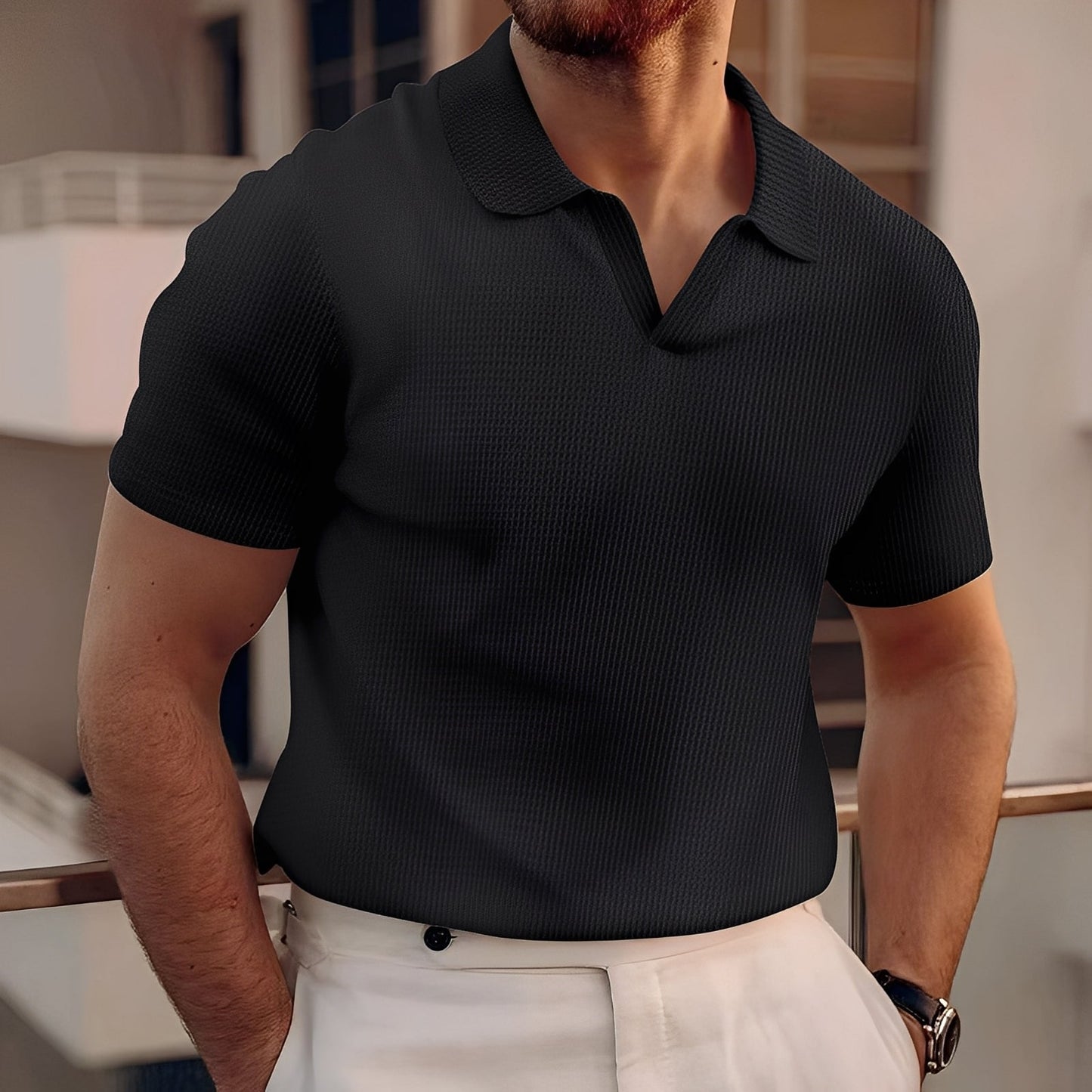 Harley - Einfaches Herren-Poloshirt mit kurzen Ärmeln und Wabenstruktur