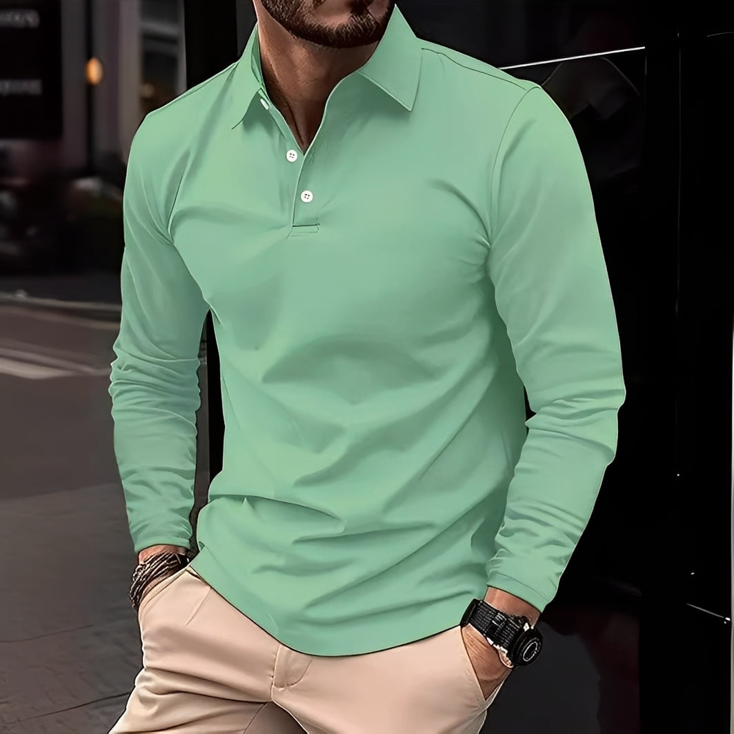 Dudley - Bequemes langärmeliges Herren-Poloshirt mit Knöpfen