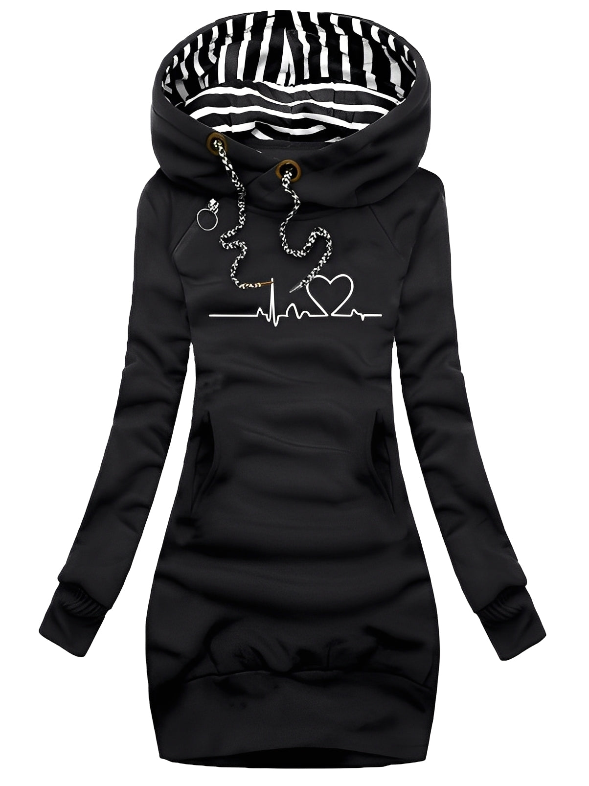 Roxanne - Weites Damen-Strickkleid mit Muster und Kapuze