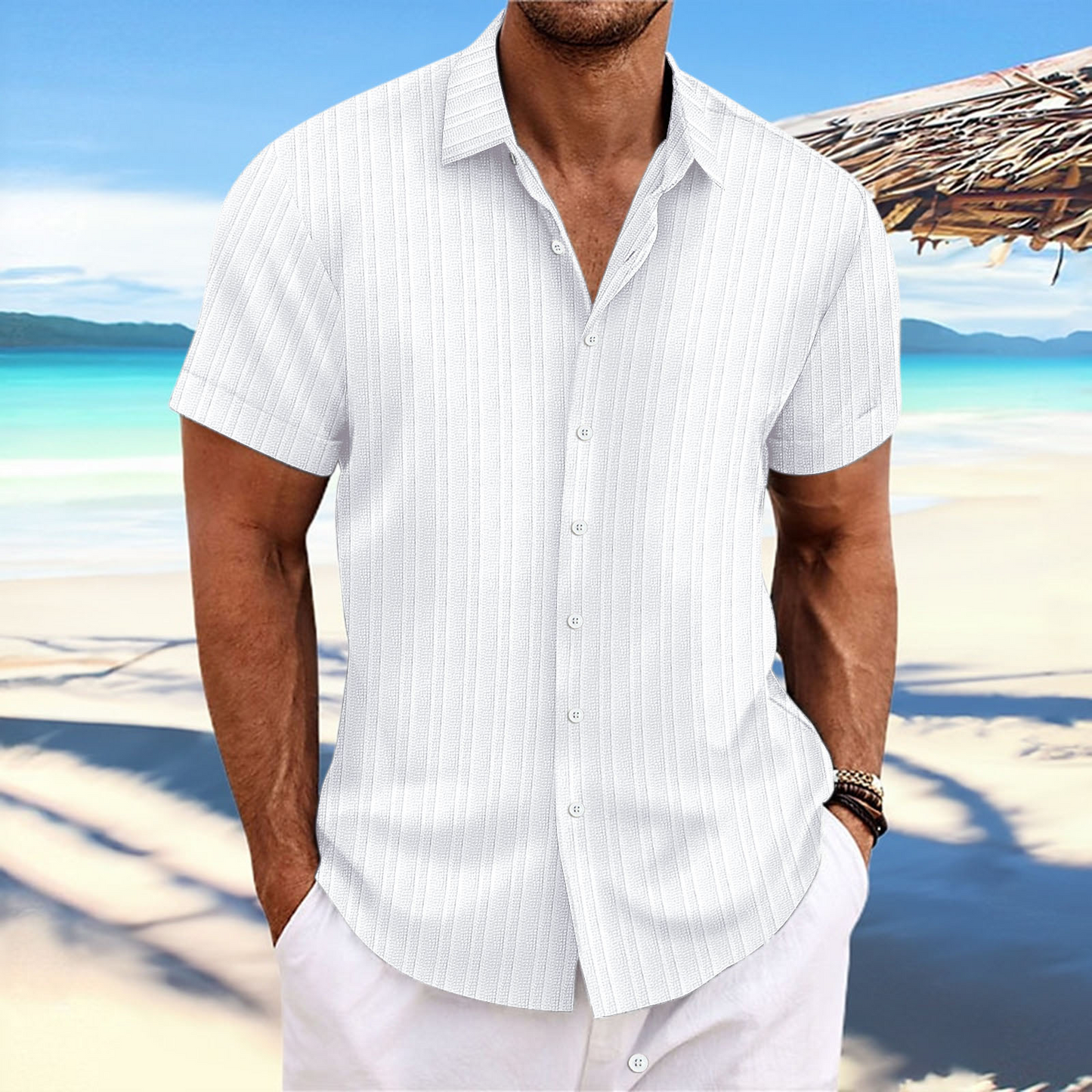 Deryck - Herren Leinen-Sommerhemd mit Streifen