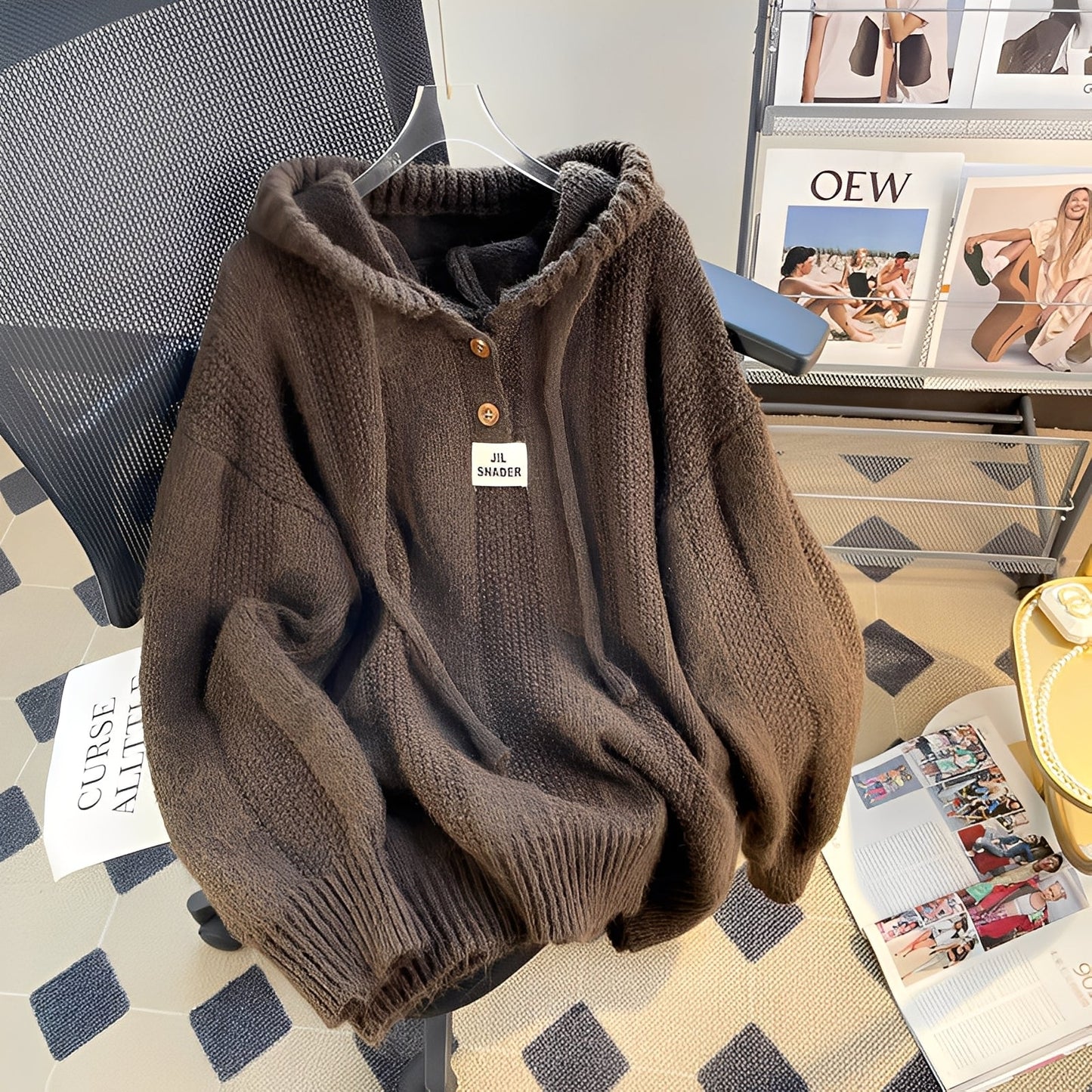 Haylee - Gemütlicher Strick-Hoodie mit Knöpfen für Damen