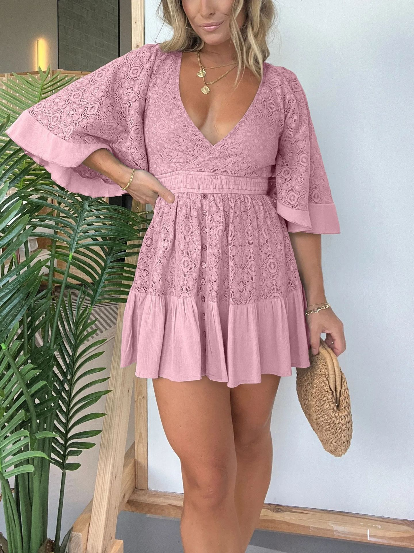Catrina - Damen-Hipster-Kleid mit Häkel-Details