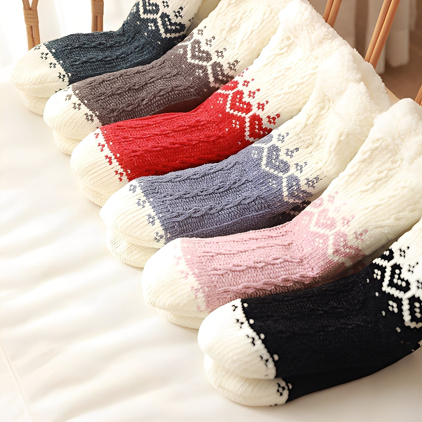 Danika - Trendige gestrickte Kuschelsocken mit Herzmuster für Damen