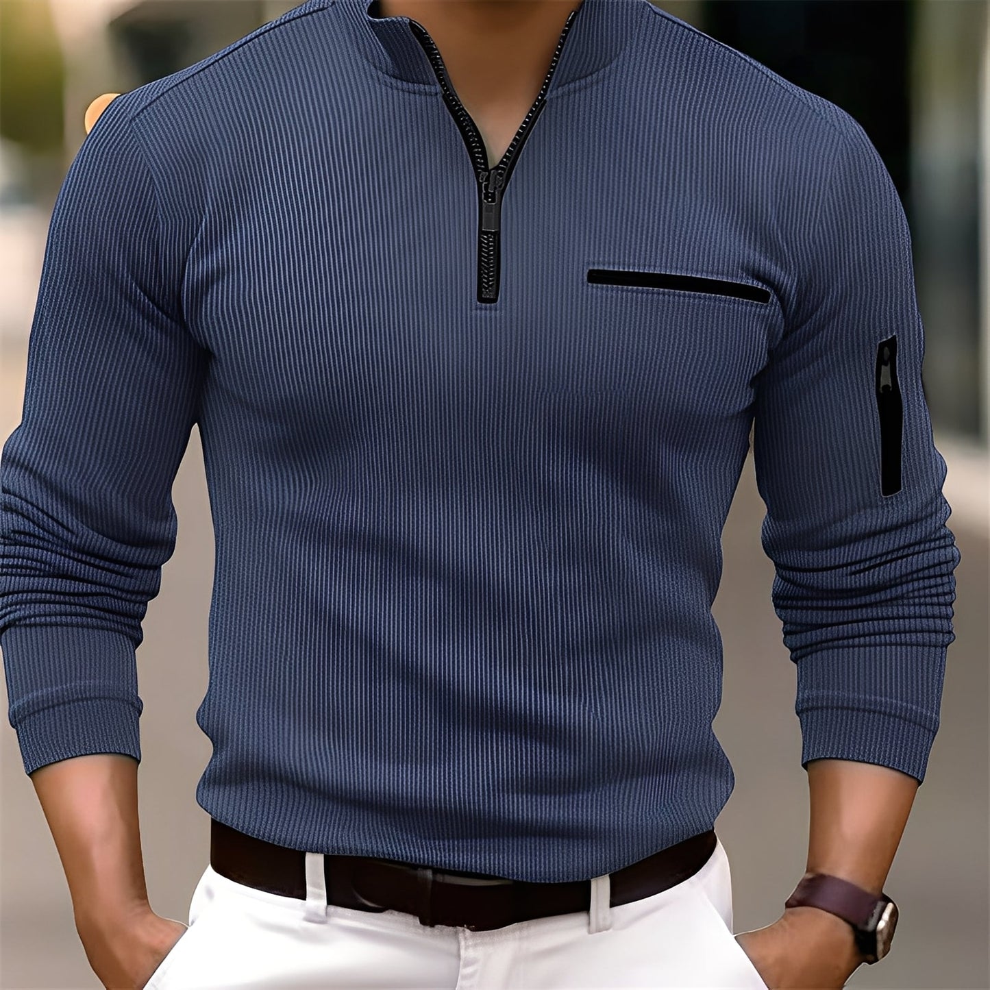 Donovan - Trendiger Herrenpullover mit Streifen und Taschen
