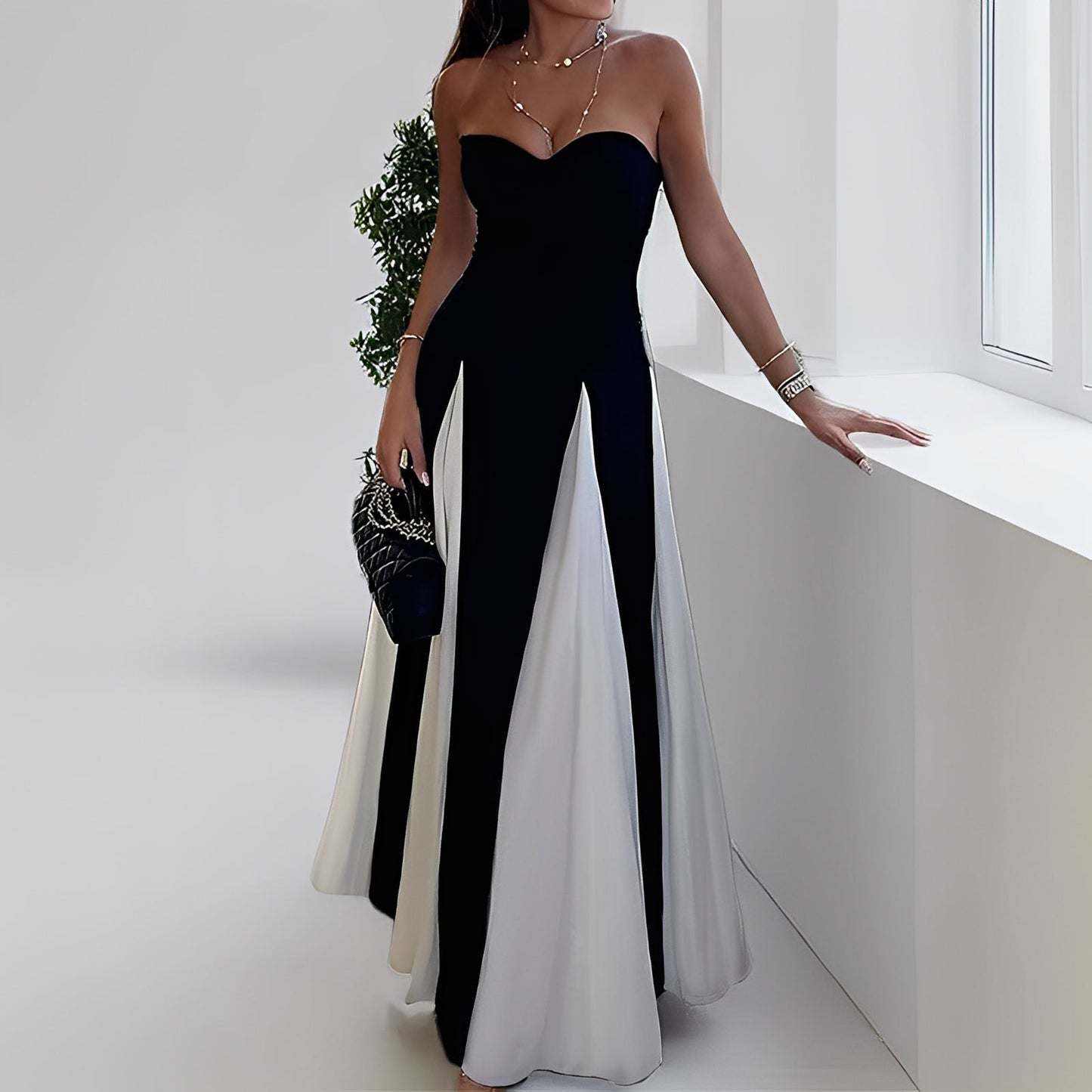 Charisse - Schickes Kleid mit Kontrast und weitem Rock für Damen