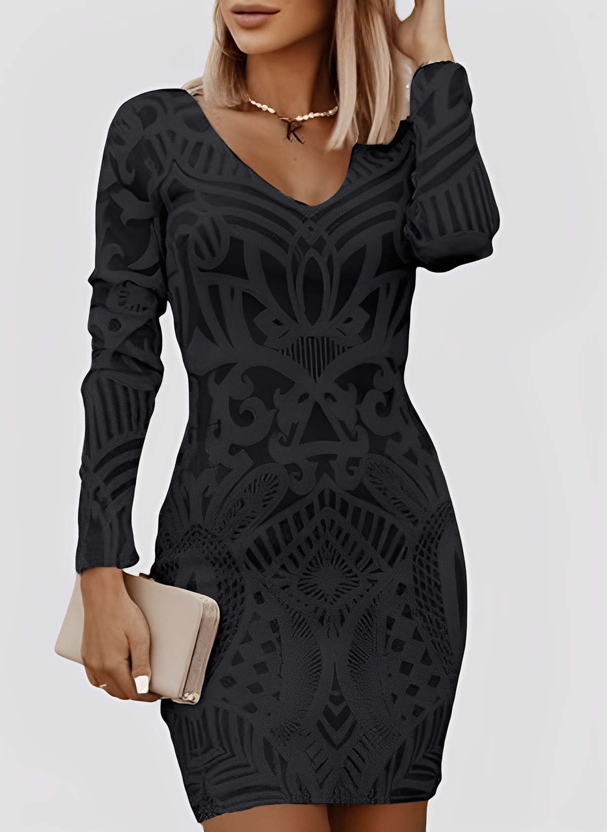 Caitlyn - Elegantes Damenkleid mit langen Ärmeln und enger Passform
