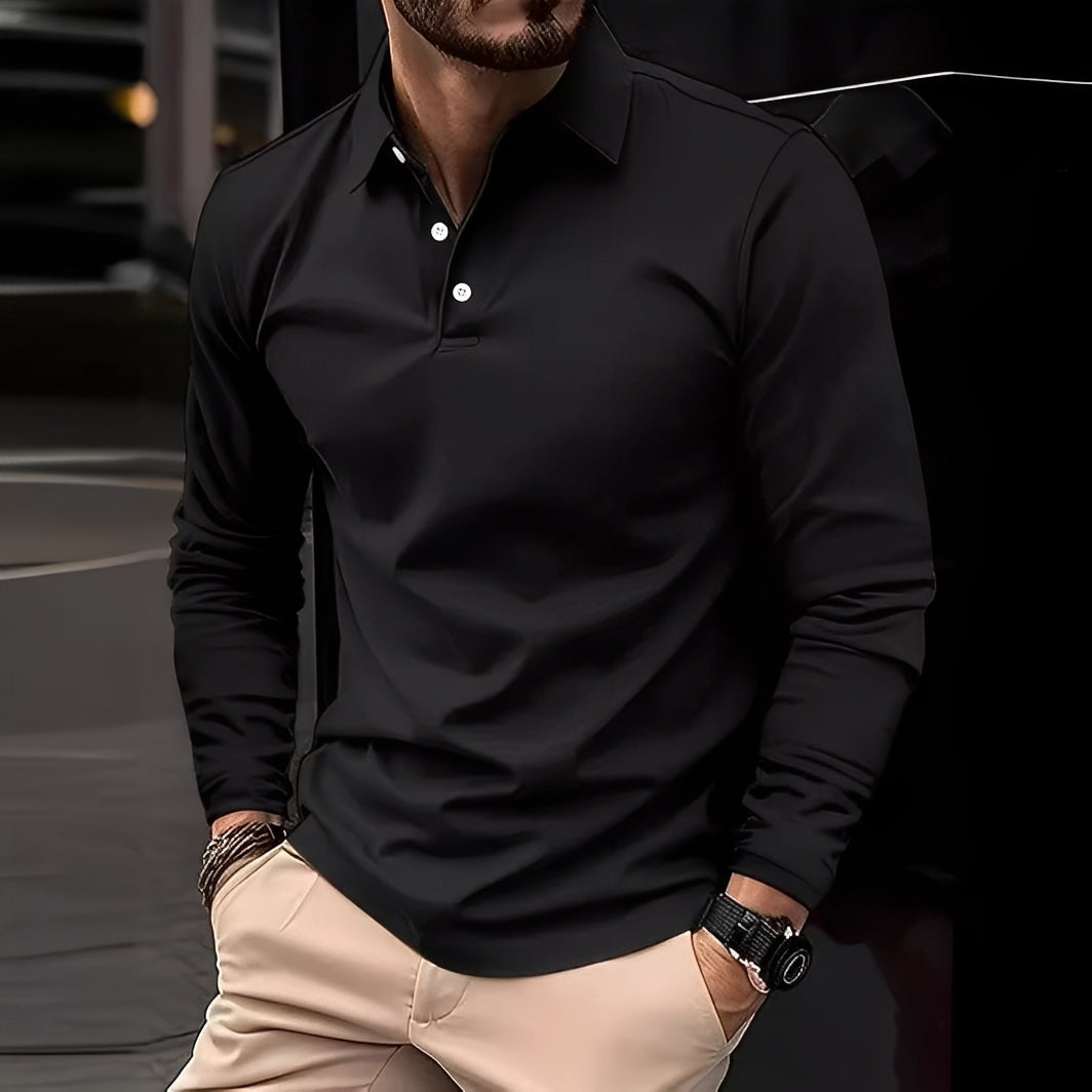 Dudley - Bequemes langärmeliges Herren-Poloshirt mit Knöpfen