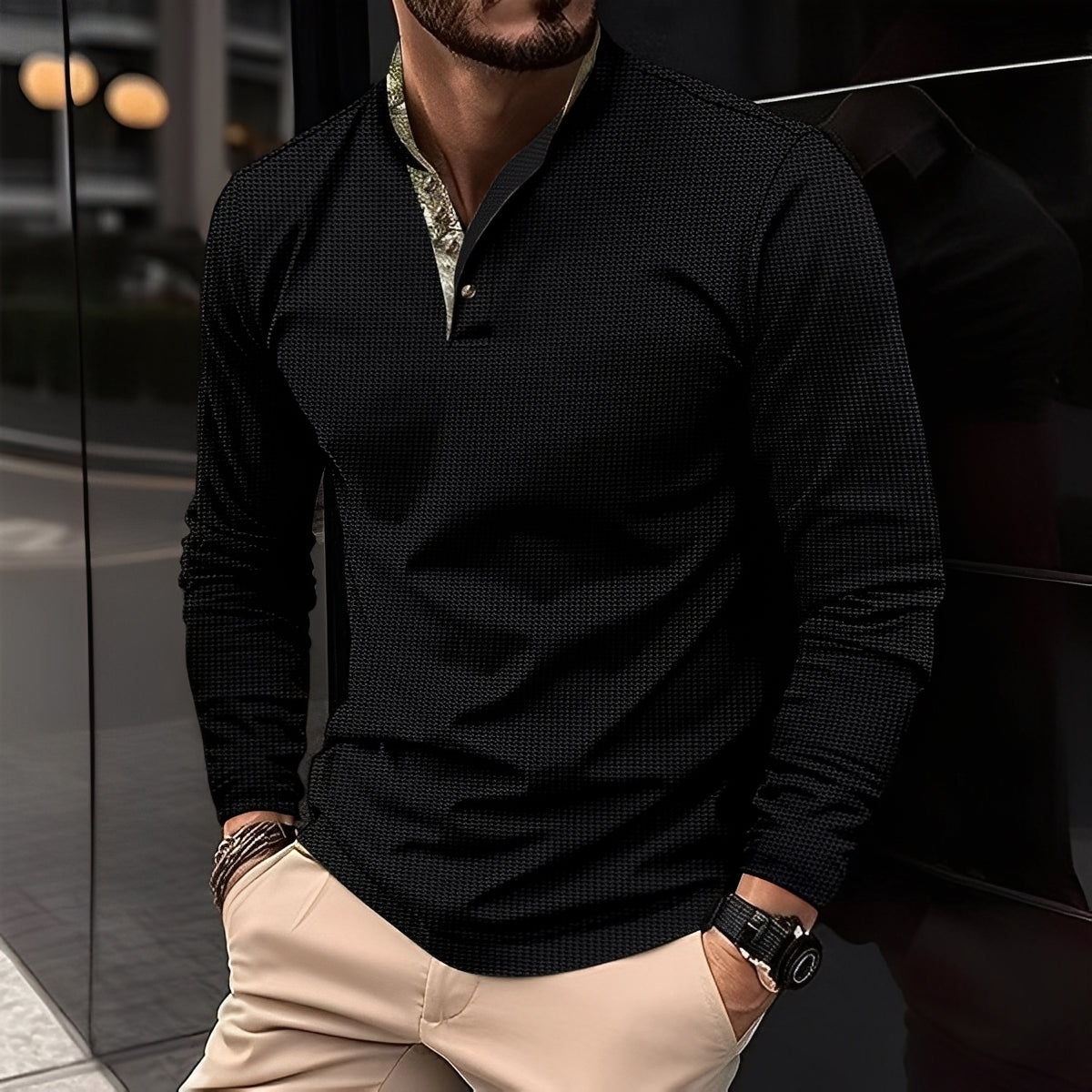 Crofton - Elegantes Herren-Poloshirt mit langen Ärmeln und Strukturdesign