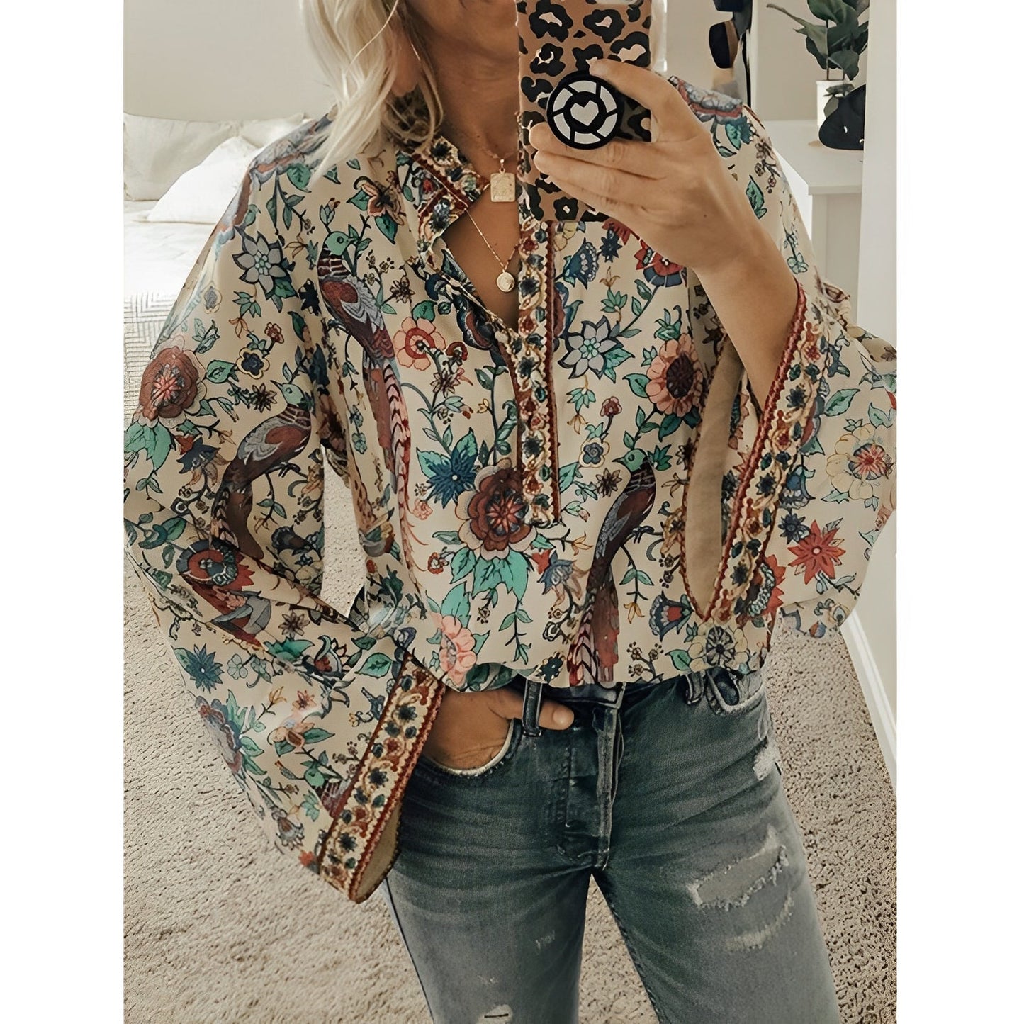 Calla - Boho-Bluse mit Blumenmuster für Damen