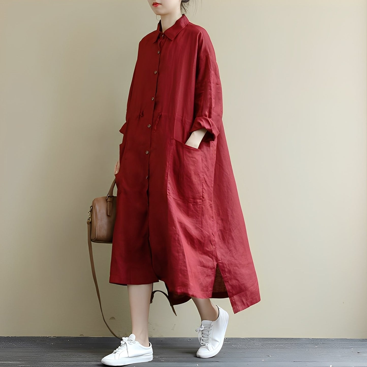 Chelsie - Damen-Maxikleid mit weitem Schnitt und Knöpfen