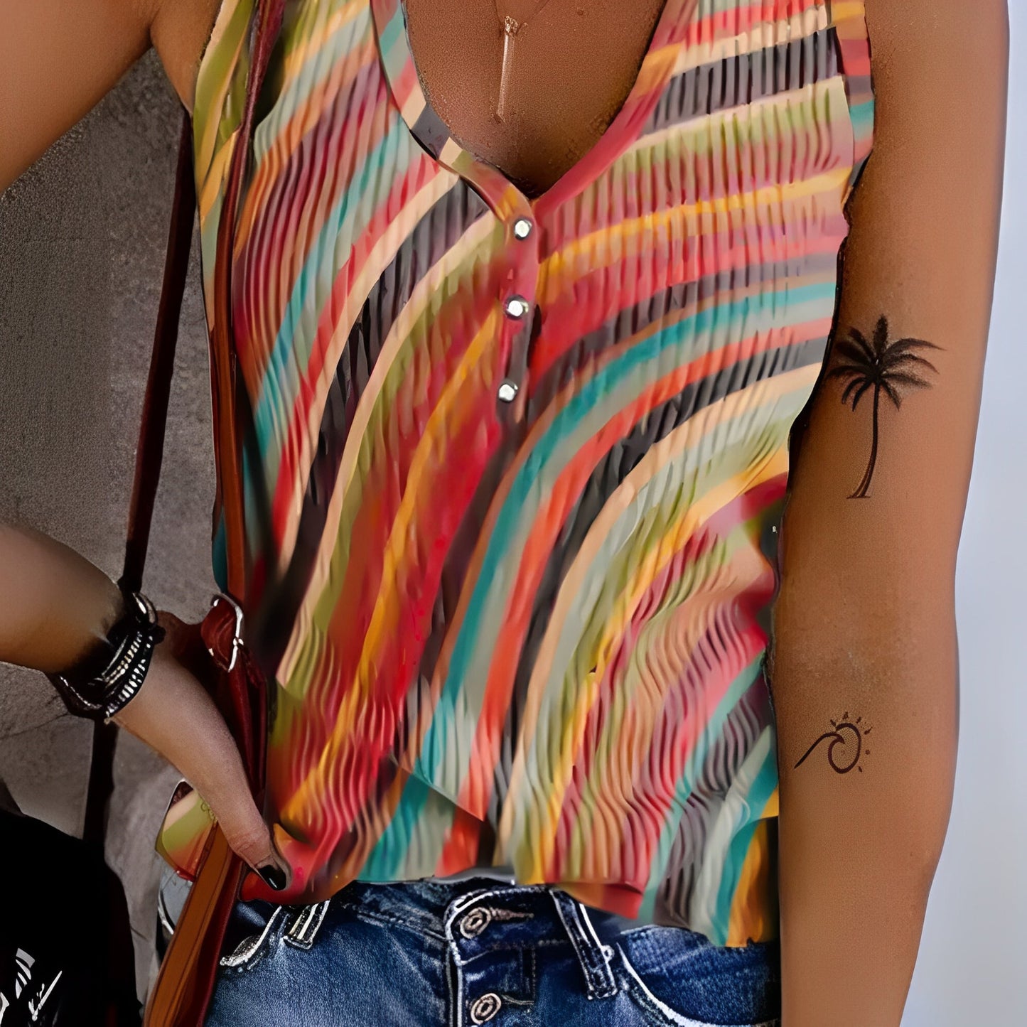 Hadyn - Buntes Damen-Tanktop mit Knöpfen