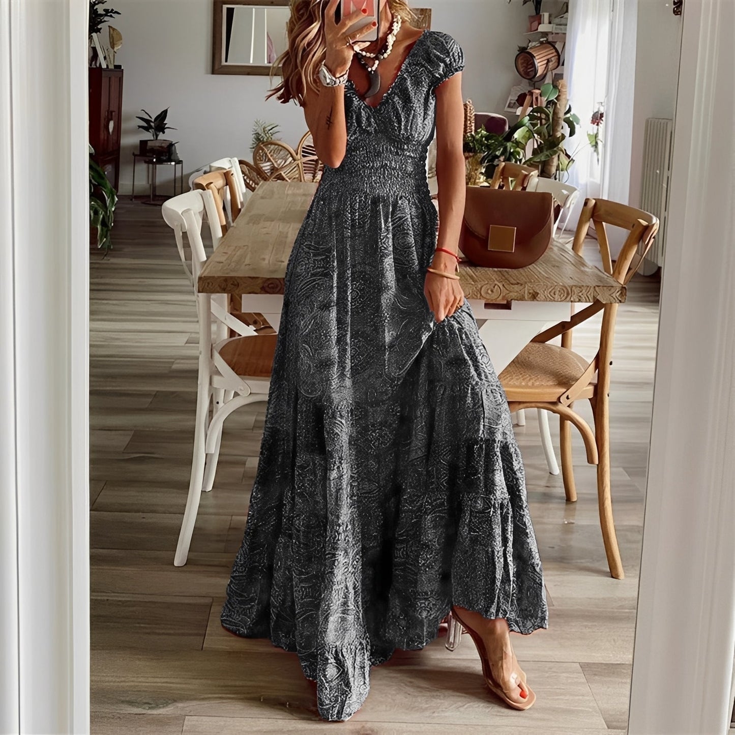 Christina - Damen-Maxikleid im Boho-Stil mit Blumenmuster