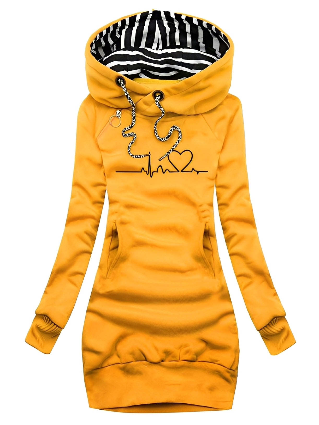 Roxanne - Weites Damen-Strickkleid mit Muster und Kapuze