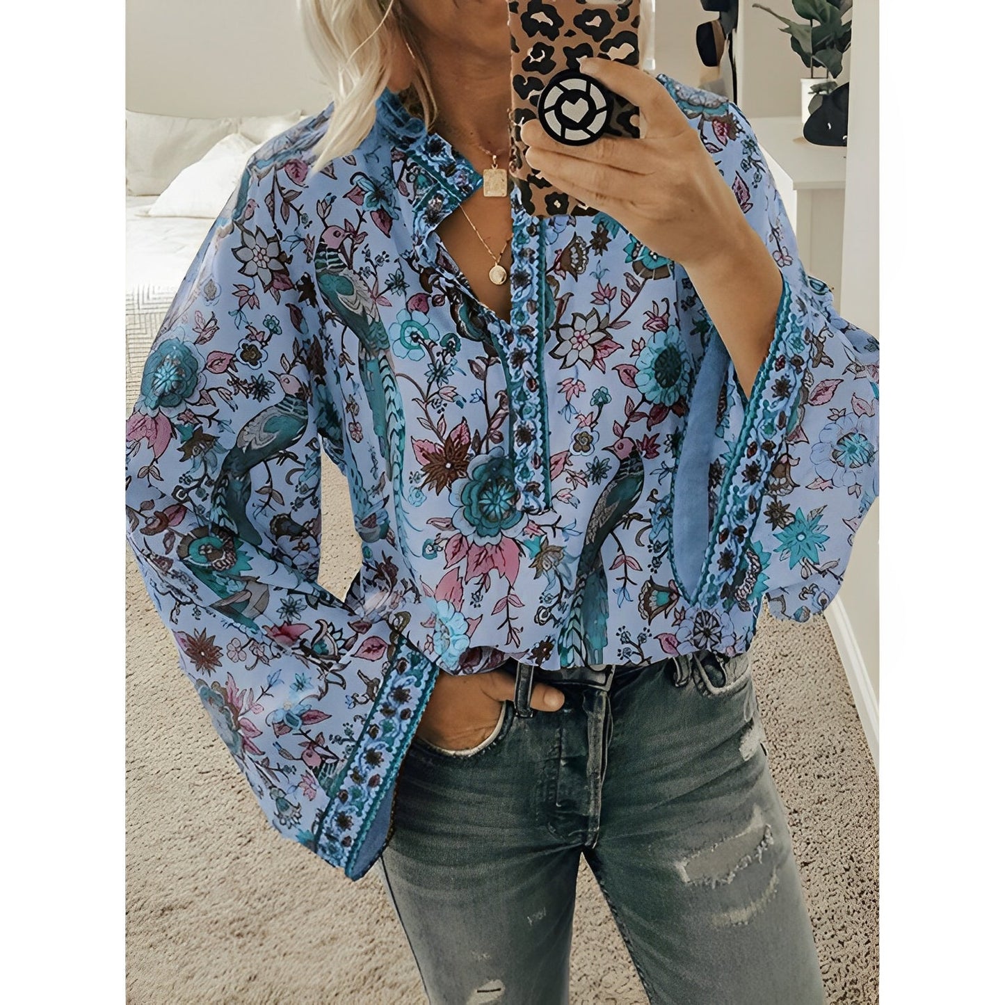 Calla - Boho-Bluse mit Blumenmuster für Damen