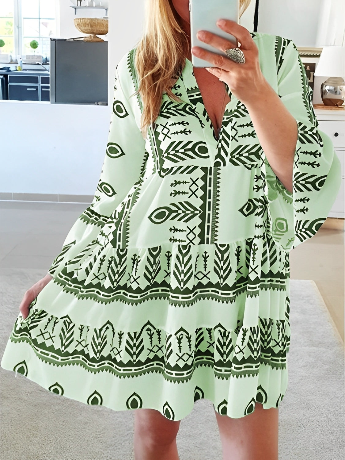 Krystal - Bedrucktes, lockeres kurzes Kleid für Damen