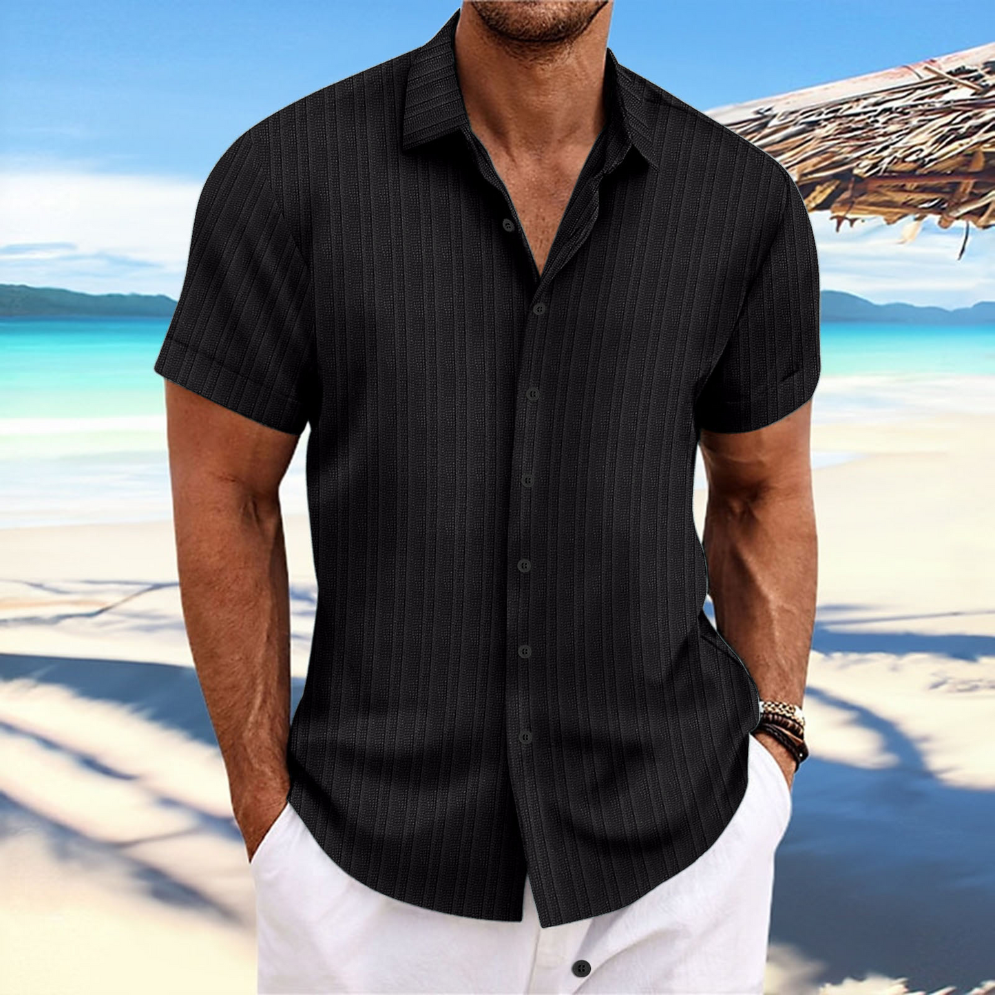Deryck - Herren Leinen-Sommerhemd mit Streifen