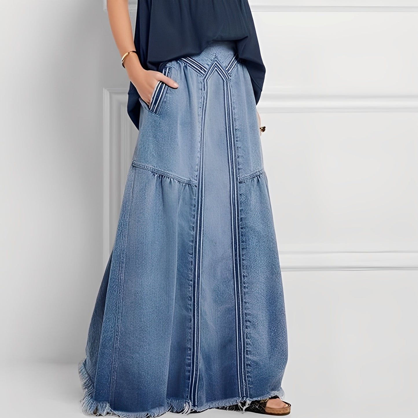 Jordyn - Bequemer, dehnbarer Damen-Jeansrock mit Taschen