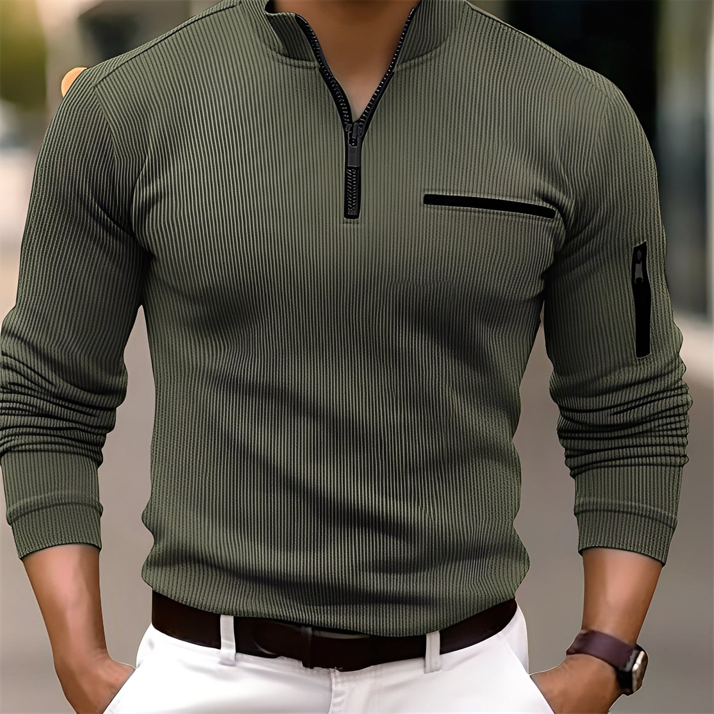 Donovan - Trendiger Herrenpullover mit Streifen und Taschen