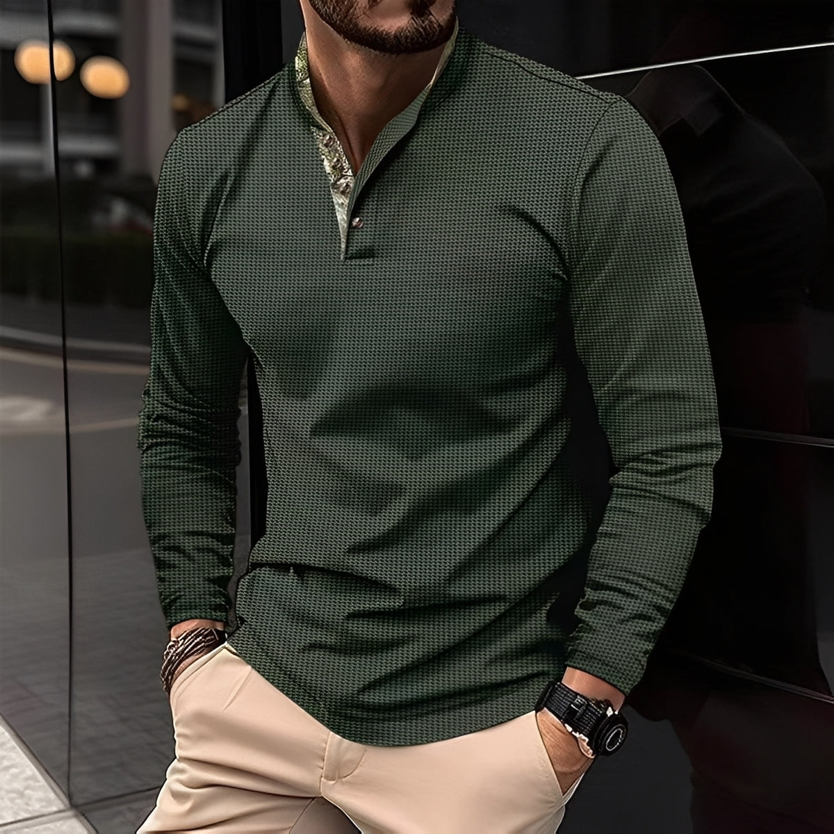 Crofton - Elegantes Herren-Poloshirt mit langen Ärmeln und Strukturdesign